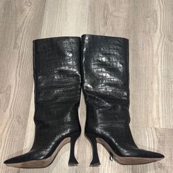 Aqua Black Heeled Boots with Sleek Pointed Toe