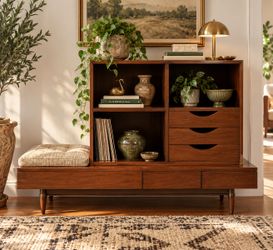 Mid Century Original Wood Walnut Bench With Vintage Retro Storage MCM table Rare Signed Piece Furniture Drawer Storage
