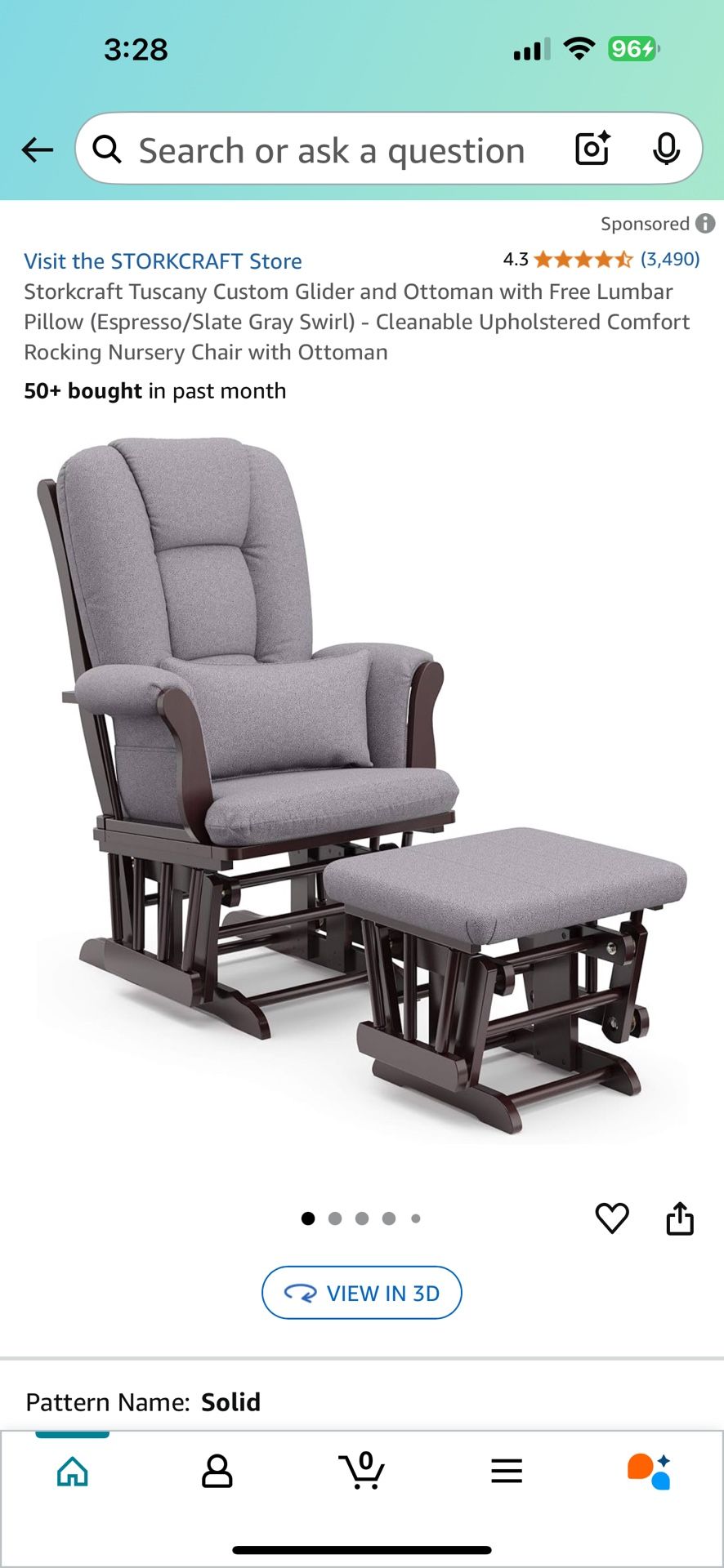 Storkcraft Tuscany Custom Glider and Ottoman with Free Lumbar Pillow (Espresso/Slate Gray Swirl) - Cleanable Upholstered Comfort Rocking Nursery Chair