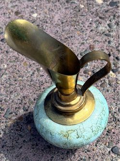 Brass and Ceramic Decorative Pitcher Vase