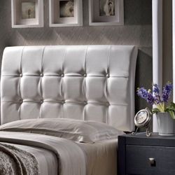 Grey Upholstered Queen Panel Headboard - NEW