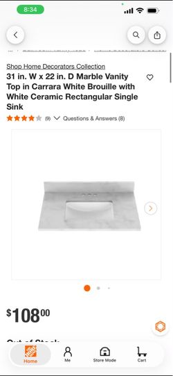 31x22 Carrara White Marble Vanity Top with Single Sink