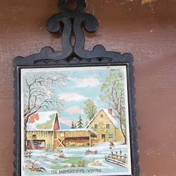 The Farmers home- winter trivet - made in Japan - small trivet wall decor