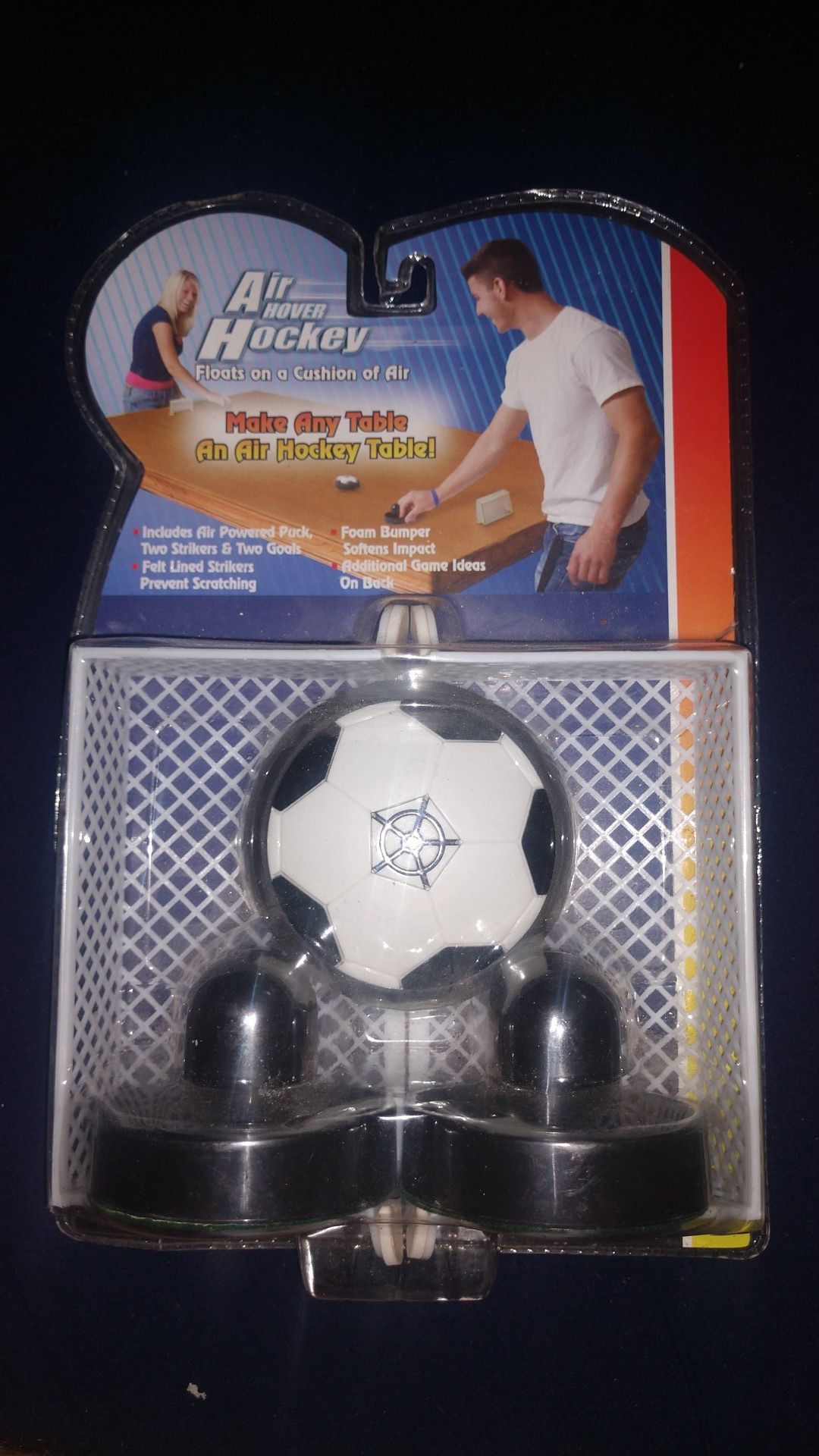 Air hover hockey, floats on cushion of air, make any table a air hockey table brand new sealed in package