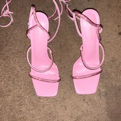 Pink Lace Up Bling Heel 