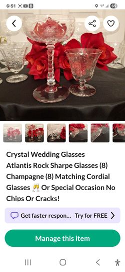 Cut glass 8 champagne 8 matching Cordial Glasses