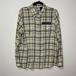 Harley Davidson women's yellow plaid seersucker pearl snaps long sleeve 