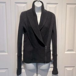 Club Monaco Dark Grey 100% Merino Wool Side Zip Cardigan Sweater Size S