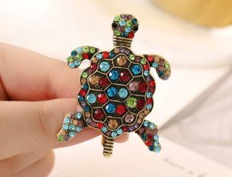 Multicolor Crystal Turtle Brooch Pin