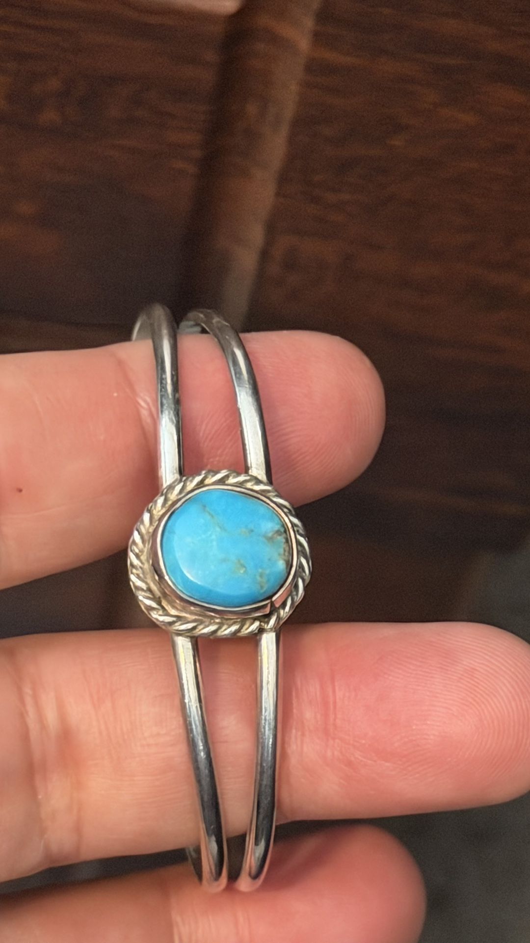 Sterling Silver Cuff Bracelet With Medium Size High Quality Turquoise 