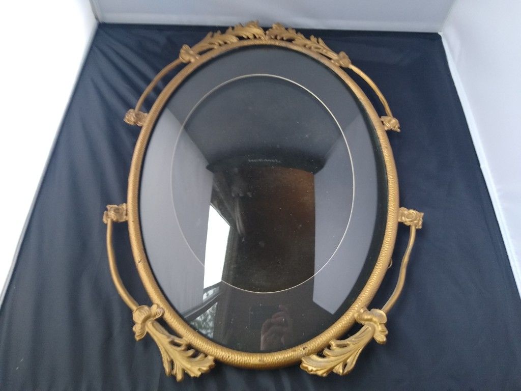 Antique Oval Gold Gilt Picture Frame Cast Rose Detail Dome Convex Bubble Glass 14x20 Frame Negotiable/ Open To Offers