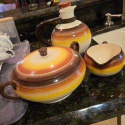 Vintage Vernonware Homespun Teapot Casserole Gravyboat