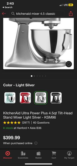 Kitchenaid Ultra Power Plus 4.5qt Tilt-head Stand Mixer Light Silver -  Ksm96 : Target