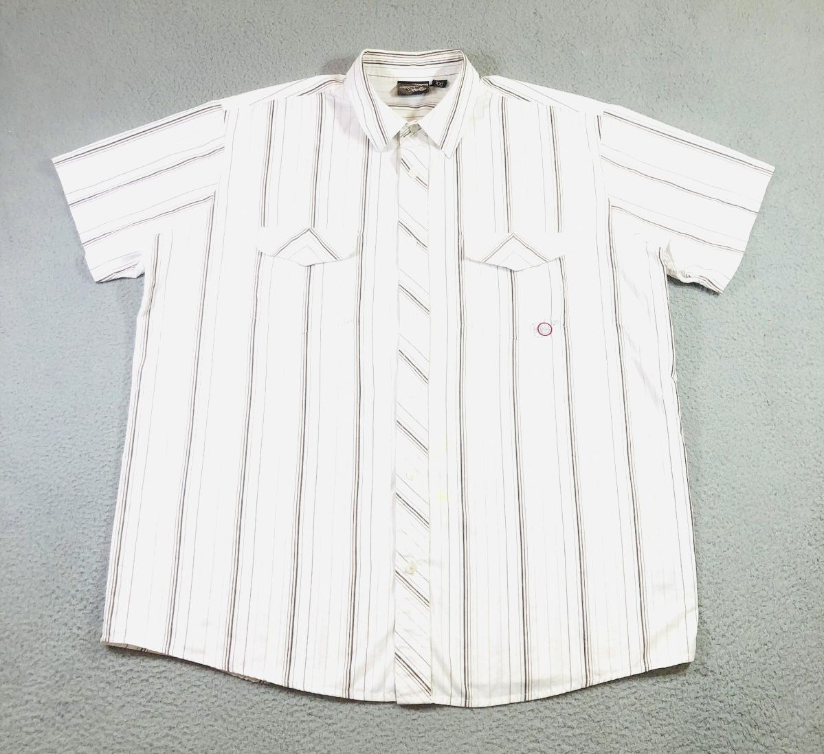Anchor Blue Y2K White Plaid Striped Short Sleeve Button Down Shirt size XL