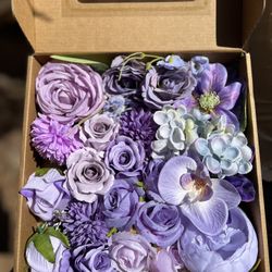A Box Of Purple Lavender Color Artificial Flower Box For DIY Arrangements, Decor, Birthdays, Centerpieces 