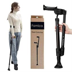 Famica Crutch for Adult (x1 Unit, Open Cuff) - Adjustable Ergonomic Handles, Cuff, Height, Foldable, Lightweight and Non-slip Forearm Crutches New