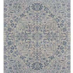 Hampton Bay Osprey Blue 8 ft. x 10 ft. Floral Medallion Indoor/Outdoor Area Rug