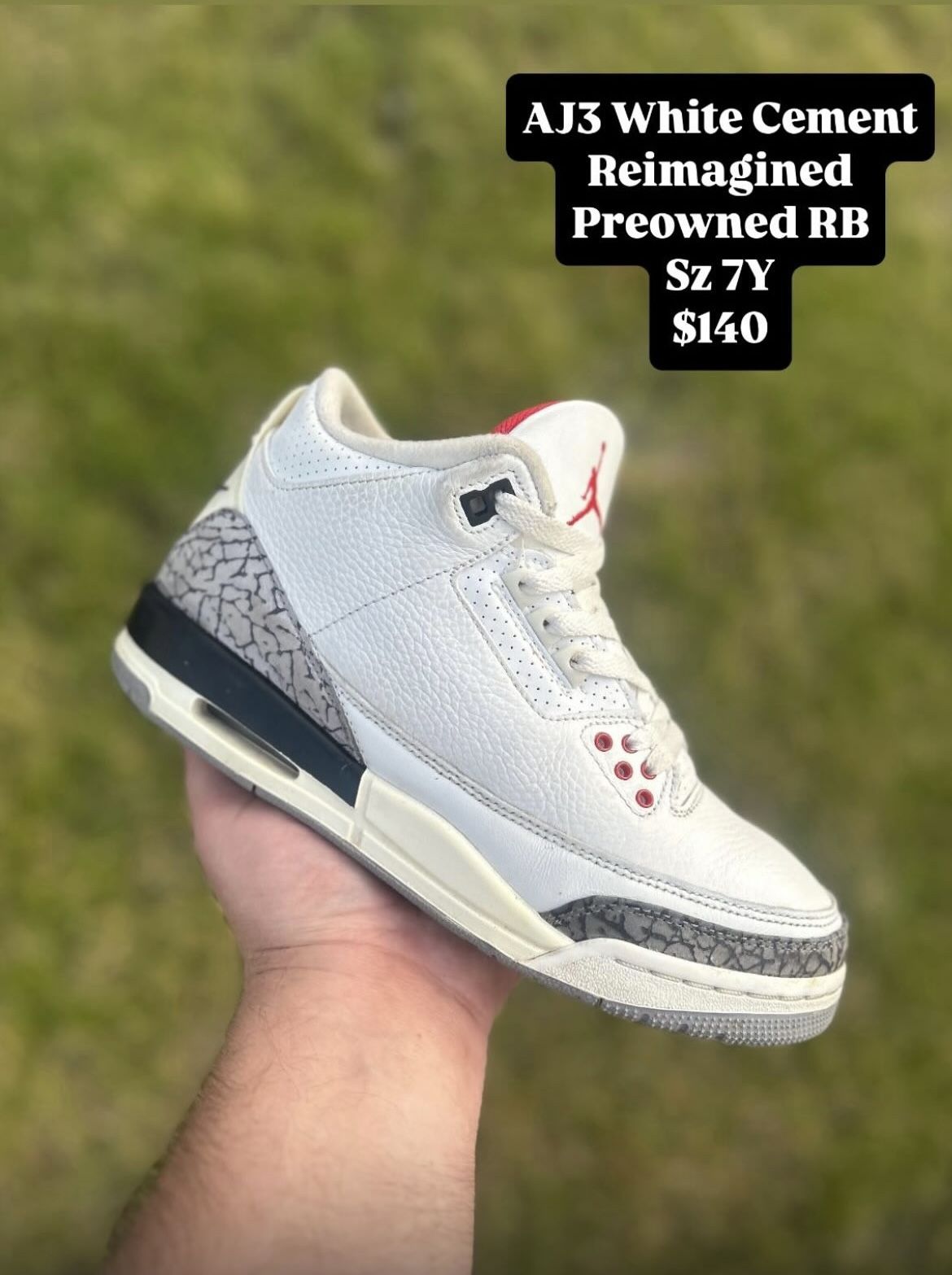 Jordan 3 White Cement Like New Size 7Y