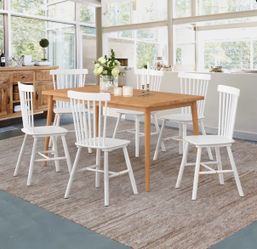4X White solid wood dining chairs