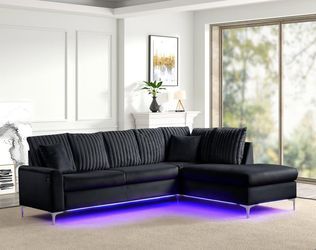 Brand New Modern design Chanelle tufted sectional in various colors w/LED Light & Chrome Legs 