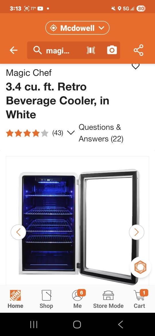 MAGIC CHEF 3.4 BEVERAGE COOLER RETRO WITE NEW CONDITIONS