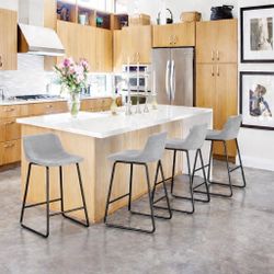 Velvet 24in. Light Gray Bar Stools Low Back Metal Frame Counter Height Bar Stool With Velvet Upholstery (Set of 4）