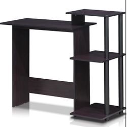 Efficient Home Laptop Notebook Computer Desk with Square Shelves, Dark Walnut