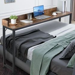 Overbed Table with 360° Wheels, Queen Size Mobile Bed Desk, Standing Workstation Laptop Cart, Over Bed Table w/Heavy D