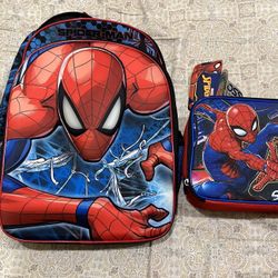 Marvel Spider-Man, school, backpack, and lunchbox