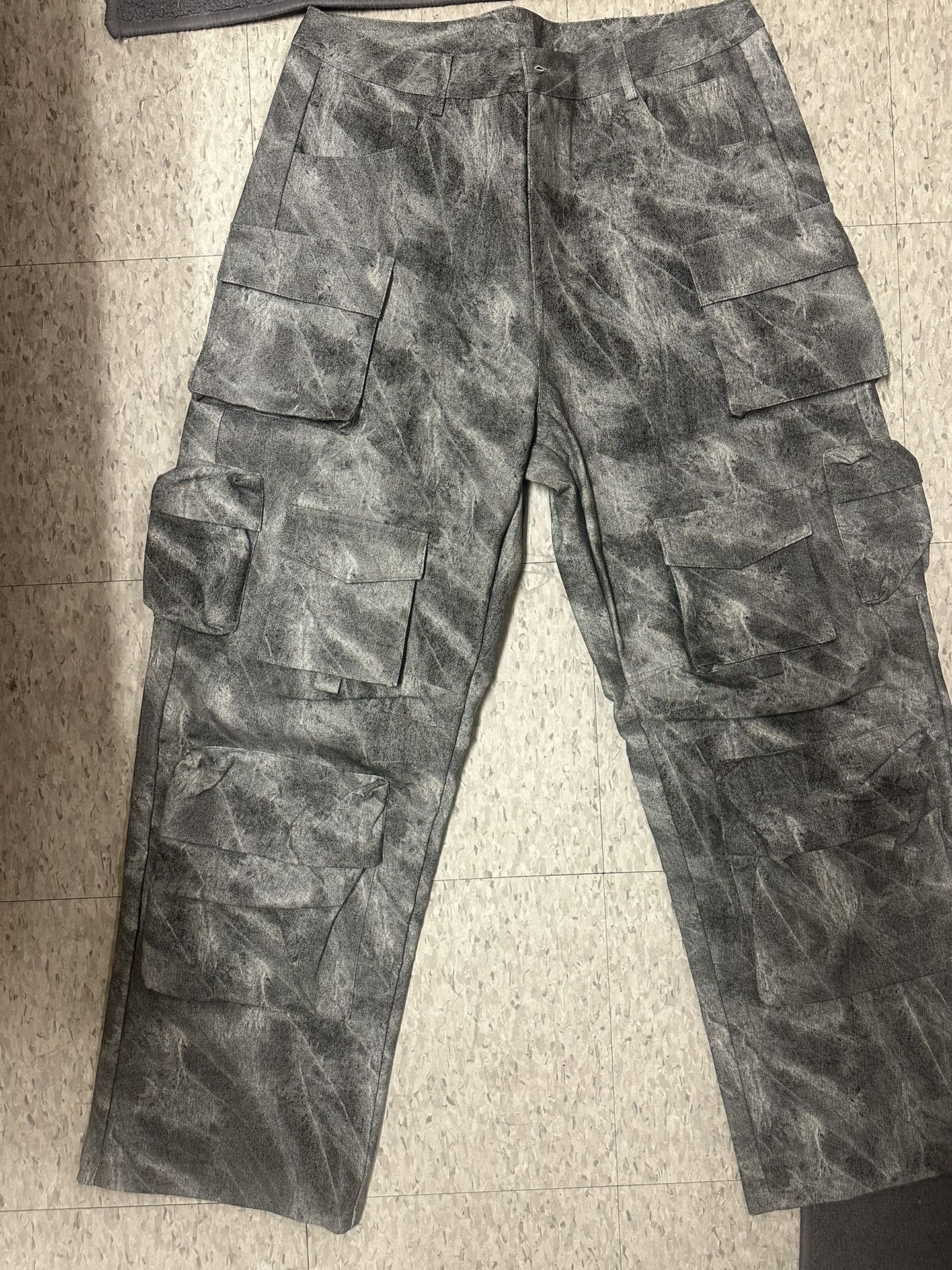 grey cargo faux leather pants