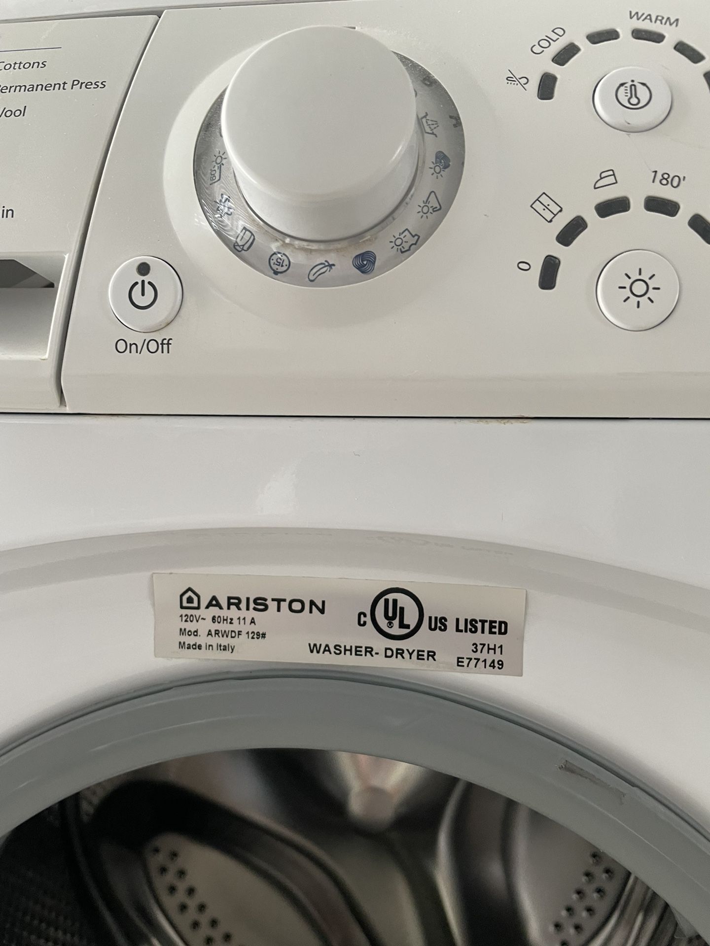 Ariston Washer Dryer Combo Washing Machine ARWDF129 1,800 Retail Made