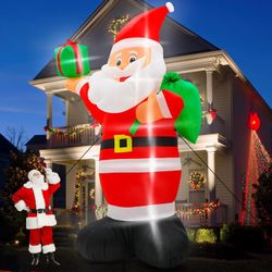 14 FT Christmas Santa Inflatables, Giant Inflatable Santa with Bag, Blow Up Christmas Santa Claus with 6pcs LED, Inflatable Santa Claus Outdoor Decora