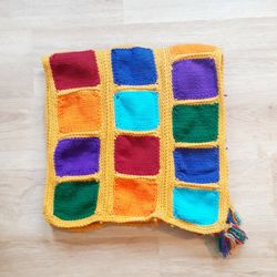 Vintage Handmade Granny Square Gold Crochet Afghan Lap Blanket 35" x 33"