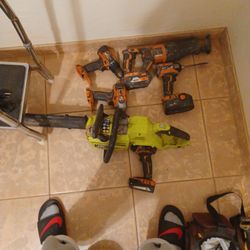 Rigid Impact,hammer Drill, Saw Zaw,light, Robin Chain Saw,3 Rigid Batteries,Dewalt Charger