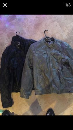 Mens Black and gray leather motorcycle jackets