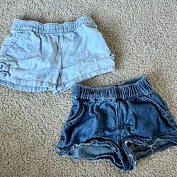 Bundle of 2 toddler girl denim shorts, size 18-24 months 