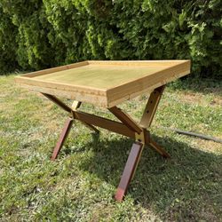 Handcrafted X-Leg End Table with Rosewood & Gold Accents