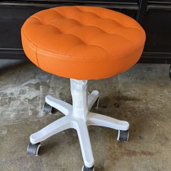 Round Rolling Stool with Wheels PU Leather 