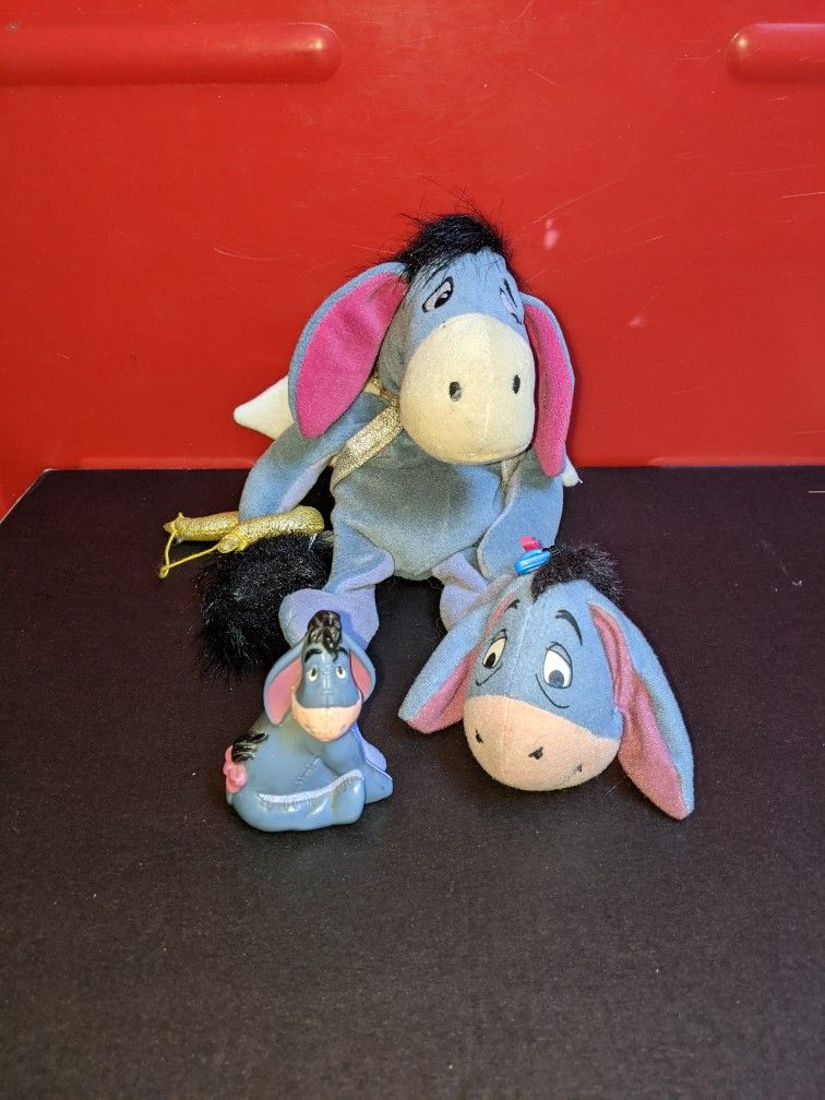 Disney Winnie The Pooh Eeyore Toys  Lot Vintage Eeyore Cupid Plush And Figure