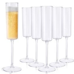 Nervure 24 Pack Plastic Champagne Flutes 6 Oz Clear Disposable Champagne Flutes
