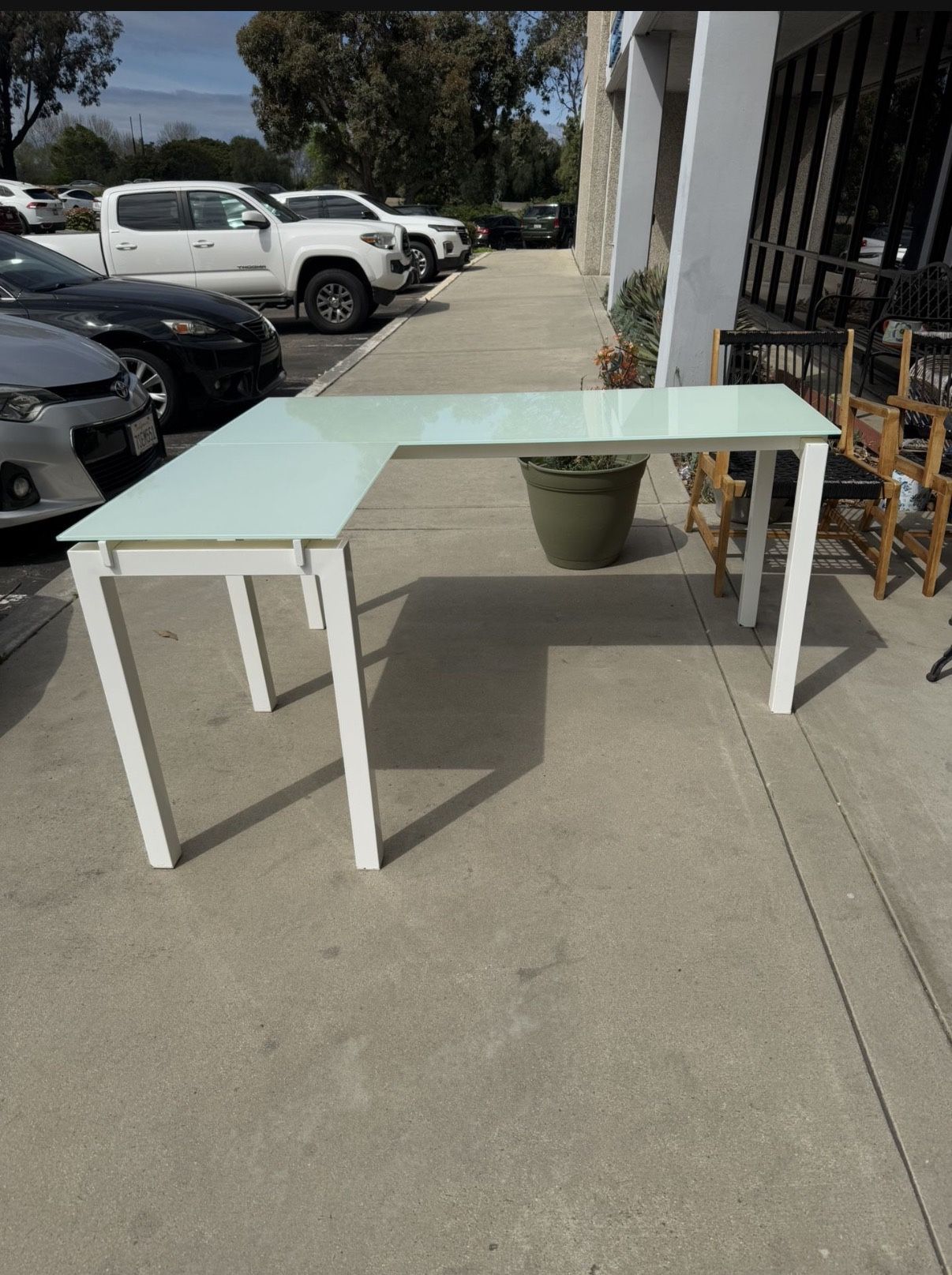 glass top white desk , modular desk 