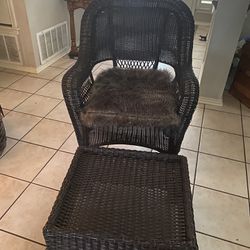 Great Wicker Chair, And Ottoman With Cushion