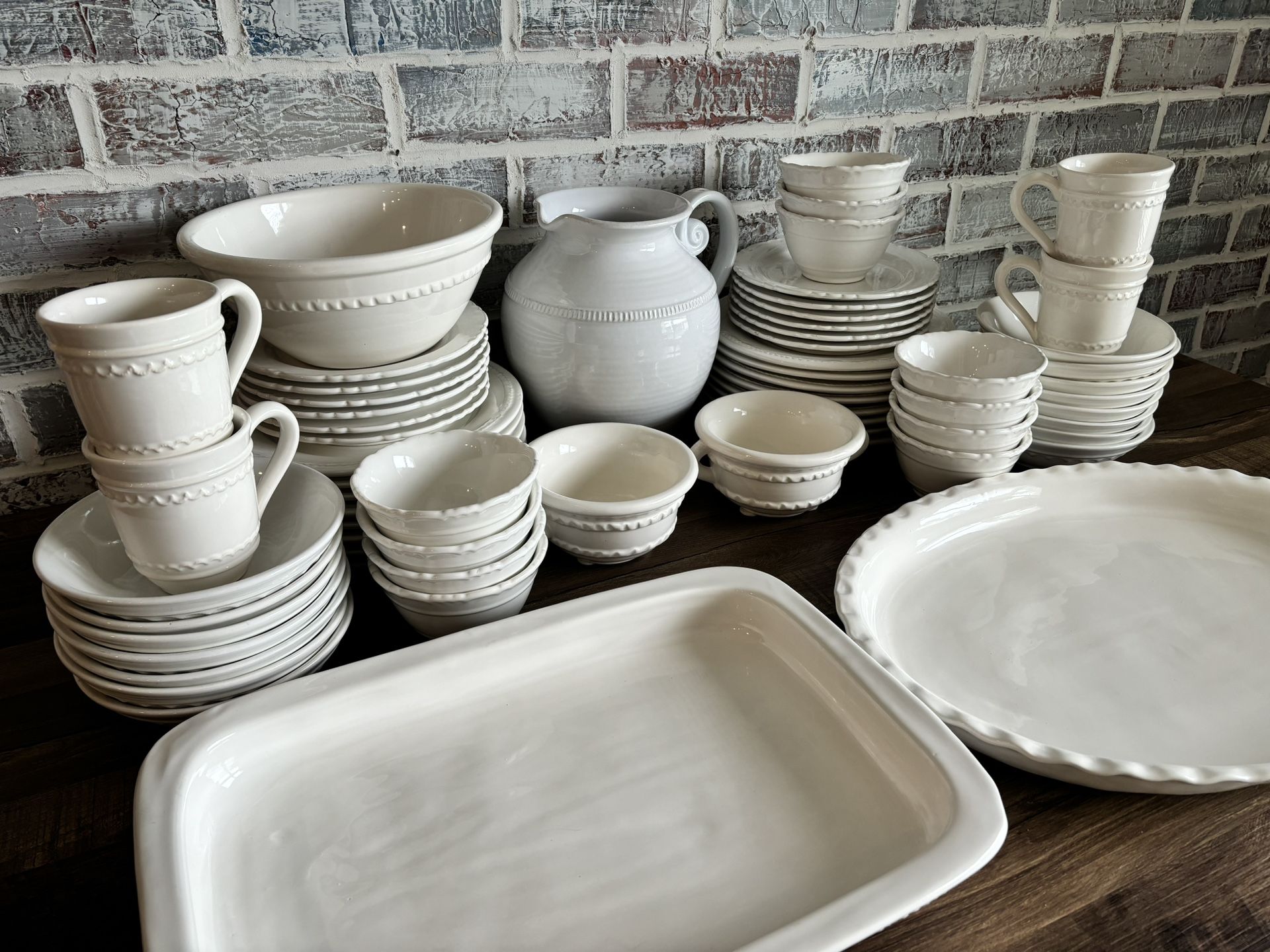 63-piece Pottery Barn Napoli Stoneware Dinnerware Set, Serving Platters, Mugs and Pitcher