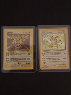 Vintage Pokemon Cards - Shadowless Zapdos and Base set Raichu