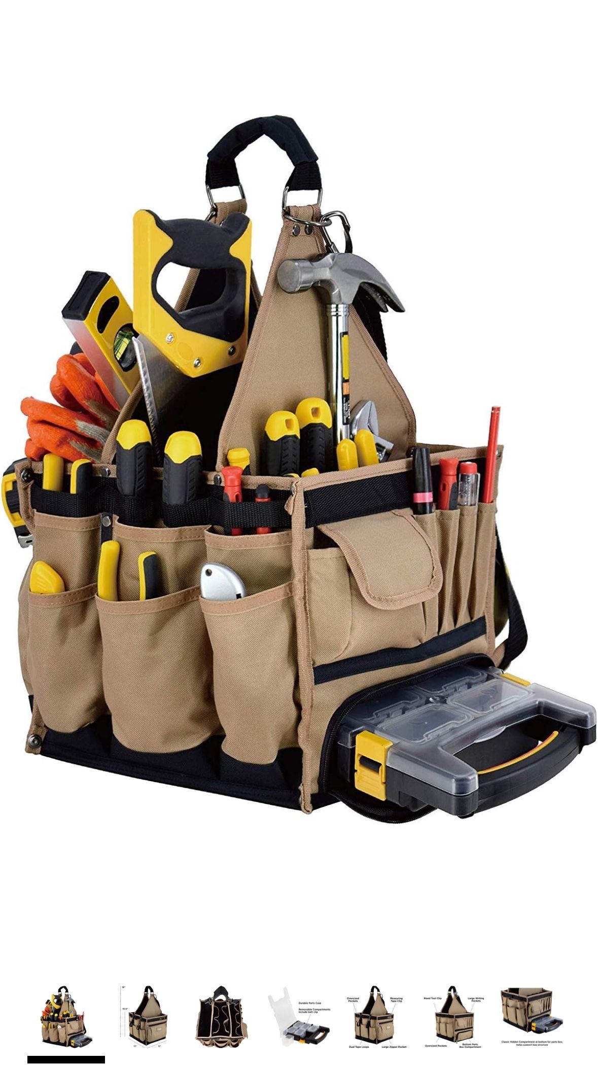Jackson Palmer Extra Large 11” Tool Tote Carrier, 28 Pockets with Premium Parts Case (Electrical & Maintenance Tool Bag)