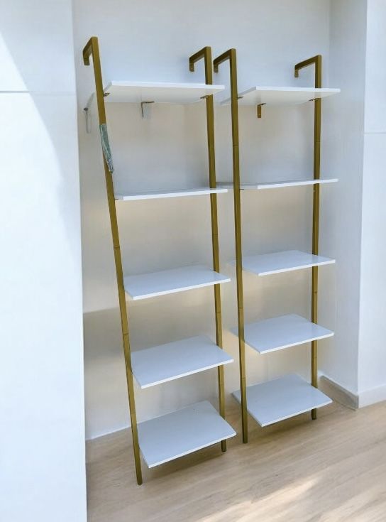 Like new 2 wooden 5-layer shelf ladder bookcase $55 ea: 12 deep x 18W x 72H.l