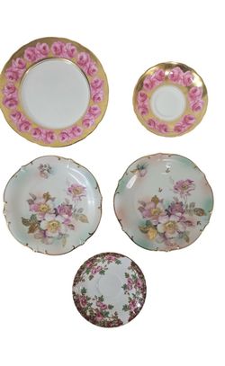 Vintage Floral Porcelain Plates Set of 5