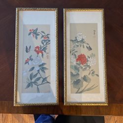 Set Of Gold Framed 9 X 20 Pictures   