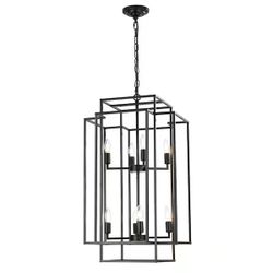 Sunpez 18 in. W 8-Lights Industrial Farmhouse Tiered Chandelier for Entryway, Foyer, Staircase, E12, No Bulbs (Black)