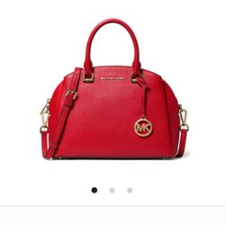 Michael Kors satchel handbag in red pebbled leather with gold-tone hardware 